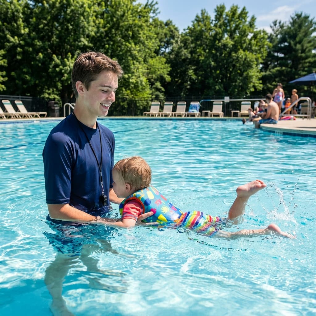 Teen instructor teaching child